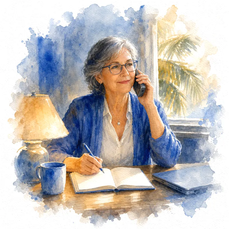 A volunteer making a phone call on a neighbor’s behalf.